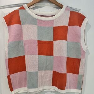Colorful Checkered Sleeveless Sweater